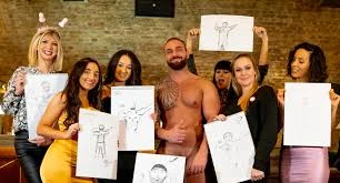 Hen party group enjoying a life drawing class in Carlingford