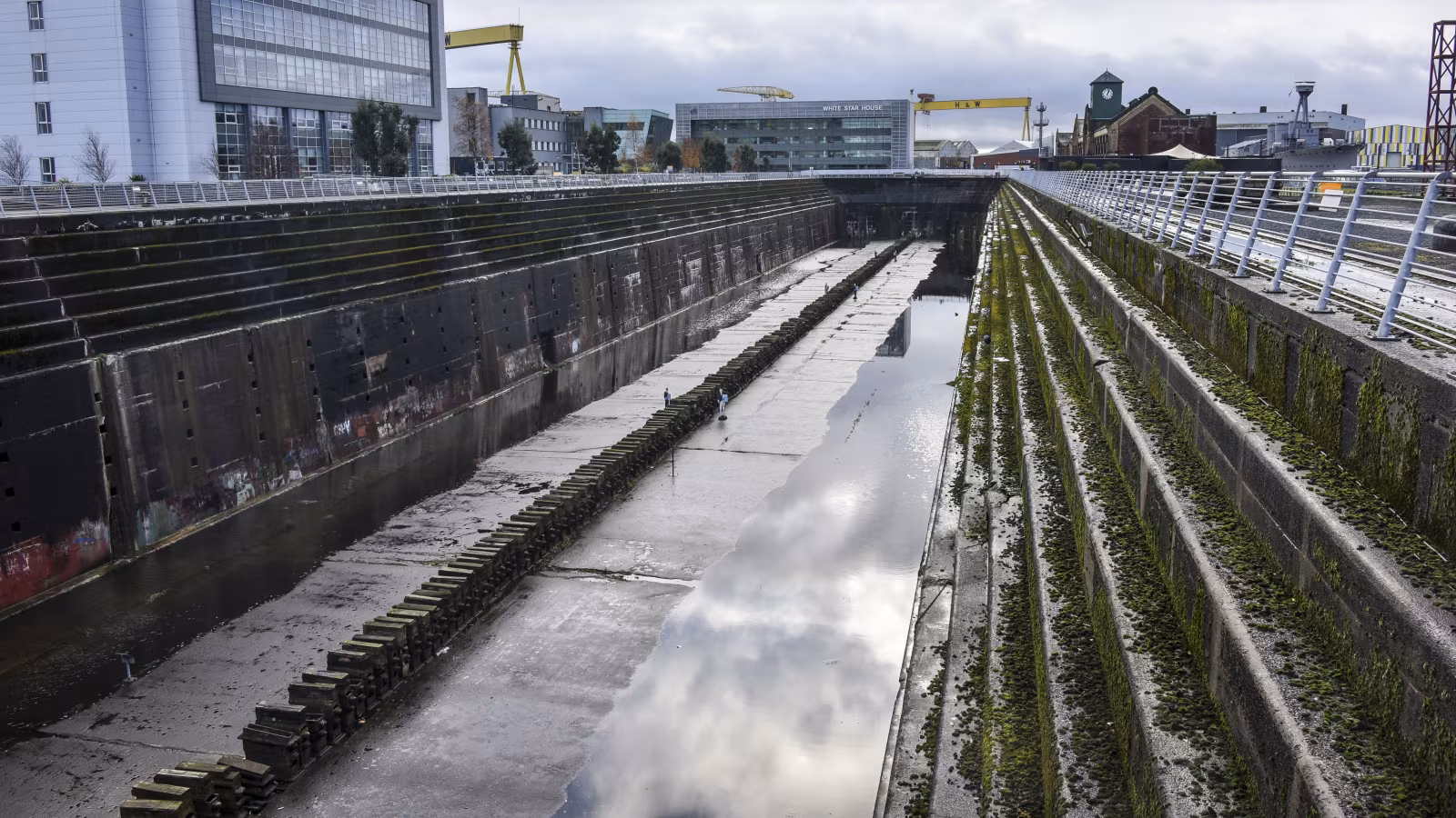 The Thompson Graving Dock in Belfast, a 270-metre dry dock with original keel blocks in the floor where Titanic was fitted out