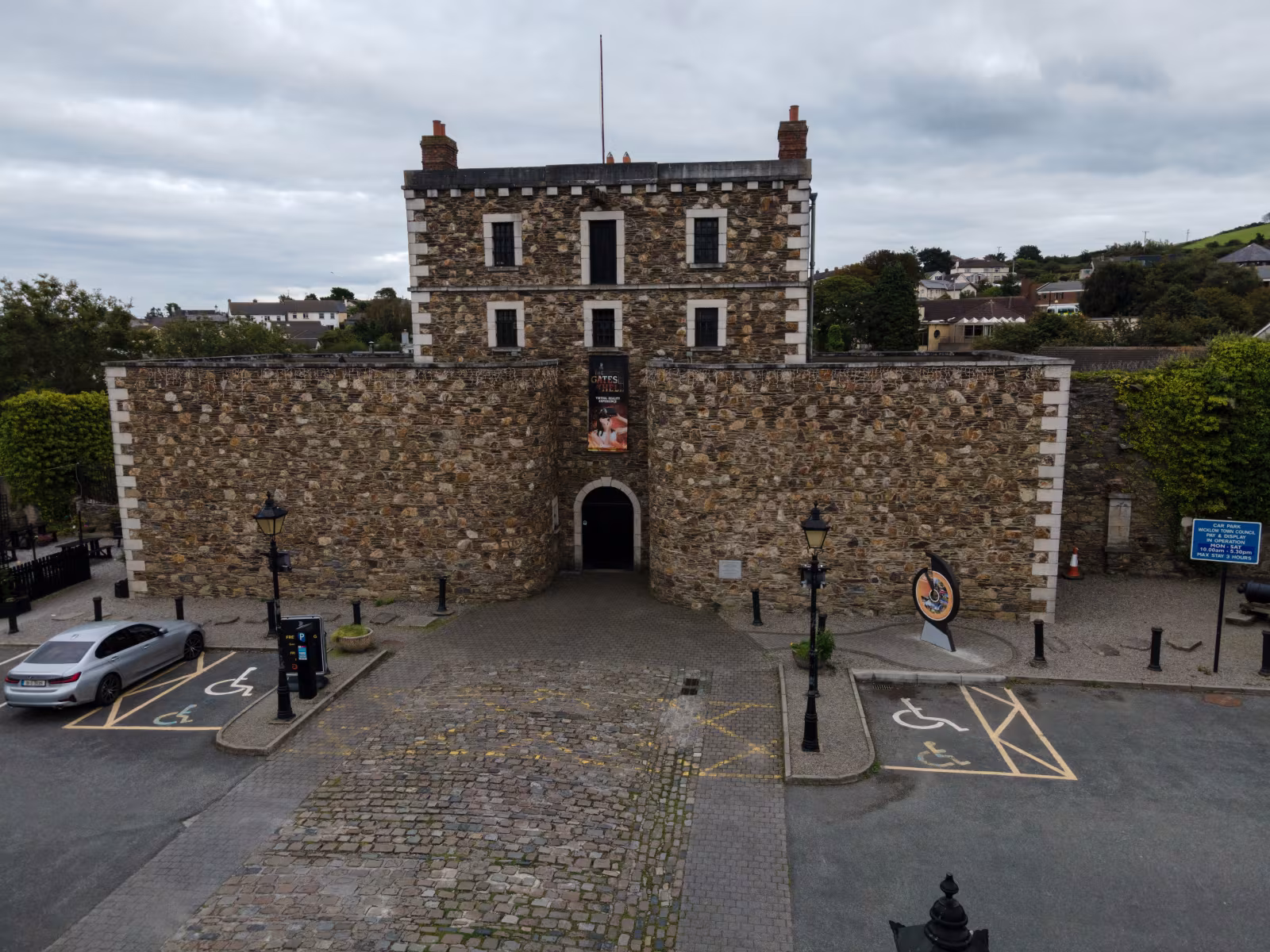 Wicklow Gaol from above, showing the full building in Wicklow town centre